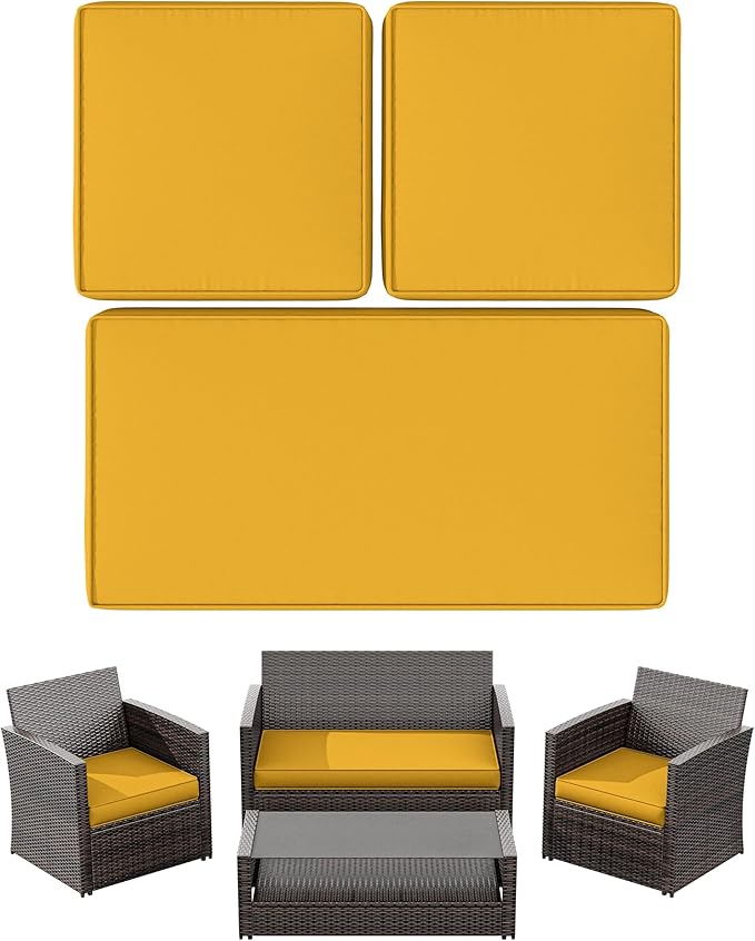 3 Pack Outdoor Patio Seat Cushions Replacement Covers Fit for 4 Pieces 4-Seater Wicker Rattan Patio Conversation Set Loveseat Chair Couch Furniture,36x18x2,18x18x2,Yellow-Cover Only