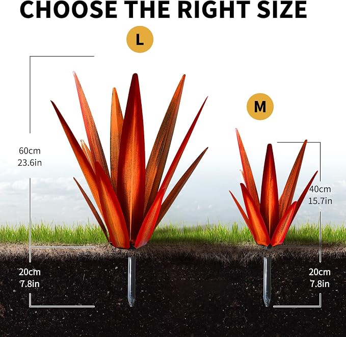 KODIBO 24" Metal Agave Plant Outdoor Decor, Large Garden Sculpture, Red | Wateproof, Rustproof, Hand-Painted Metal Plant, Tequila Rustic Sculpture, Desert Steel Yard Art, Yard Decorations Outdoor