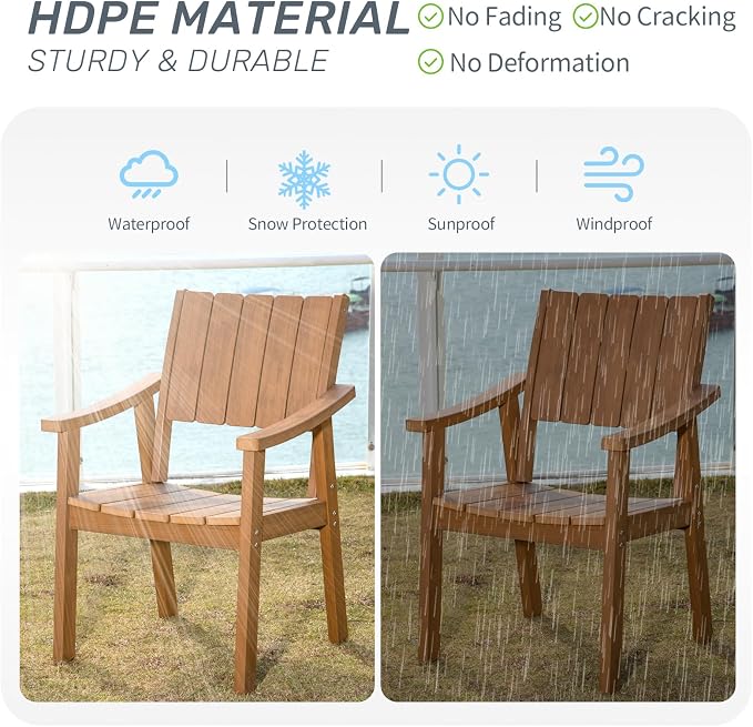 ZHUSI Outdoor Dining Set for 6 HDPE (Teak, 2 Chairs)