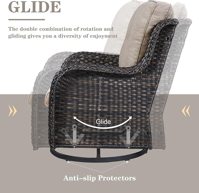 Belord Patio Furniture Set 6 Seats, Outdoor Swivel Rocker Patio Chairs, Oversized Outdoor Sectional Couch, Two 3-Seater Sofas with Coffee Table, Ideal for Porch, Deck, Brown Wicker/Gray