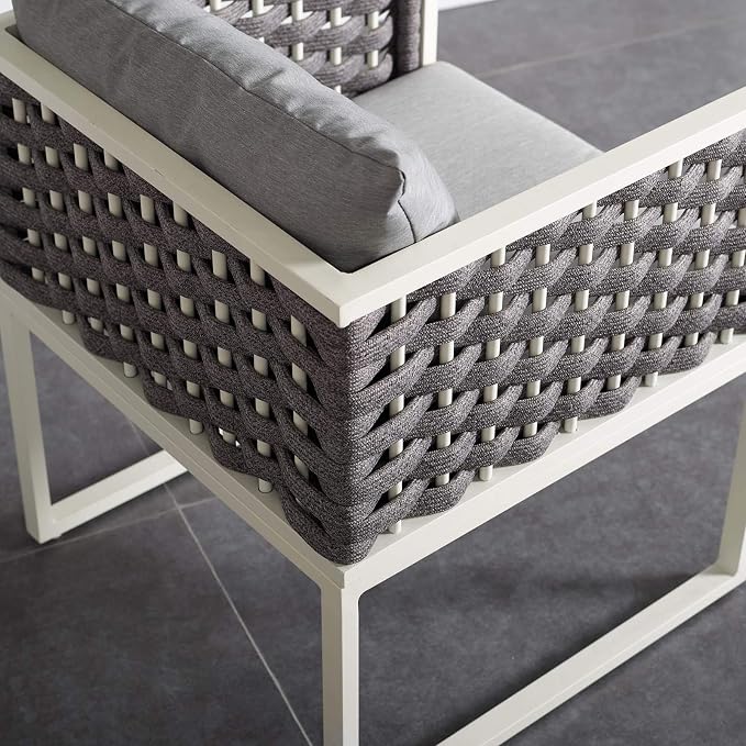 Modway Stance Outdoor Patio Woven Rope Dining Arm Chair in White Gray