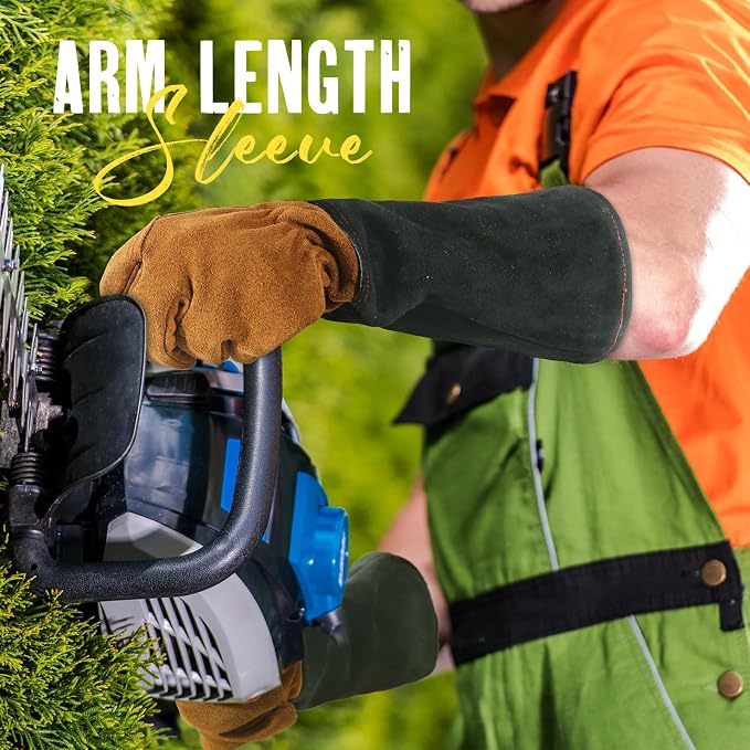 HANDLANDY Rose Pruning Gloves for Men Women, Thorn Proof Gardening Gloves | Long Leather Gardening Gloves, Breathable Leather Gauntlet, Best Garden Gifts & Tools for Gardener (Caramel Brown, M)