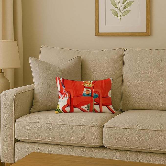 Caroline's Treasures 6140PW1216 Red Chairs Patio View Canvas Fabric Decorative Pillow Machine Washable, Indoor Outdoor Decorative Pillow for Couch, Bed or Patio, 12HX16W