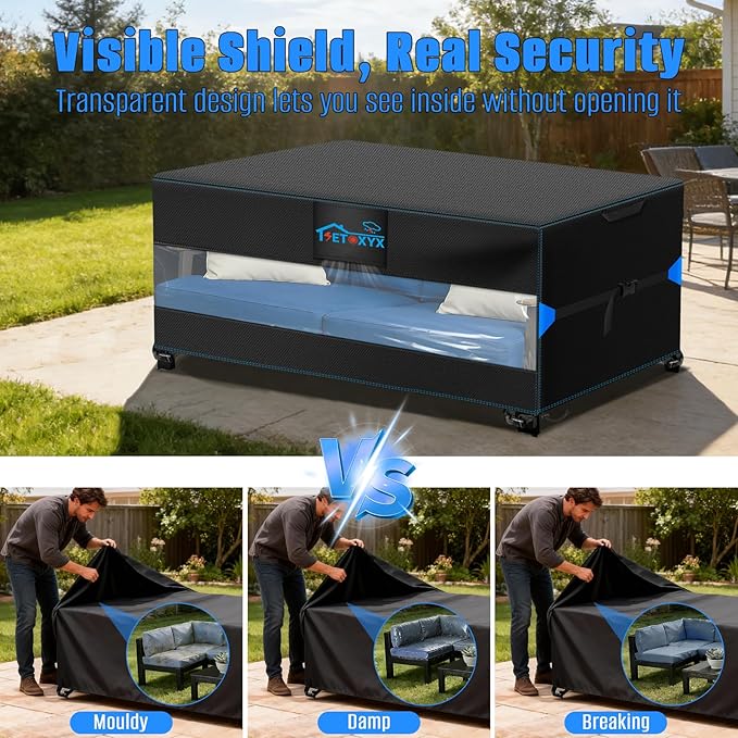 Outdoor Dining Table Cover, Translucent Rectangle Patio Dining Table Cover, 600D Oxford Waterproof Outside Table Covers Furniture Covers (64.2" L x 38" W x 28.3" H)