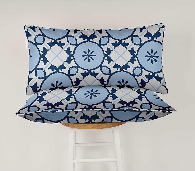 Indoor/Outdoor Polyester Fabric Lumbar Pillow Cover, All-Weather Waterproof Rectangular Cushion Case for Patio Furniture, 12 x 24 Set of 2 - Mandala-22