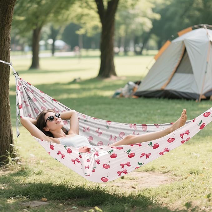 Camping Hammock Outdoor Hammocks for Outside Cherry Bow Beach Trees Portable Lightweight with Pockets Tree Straps Indoor