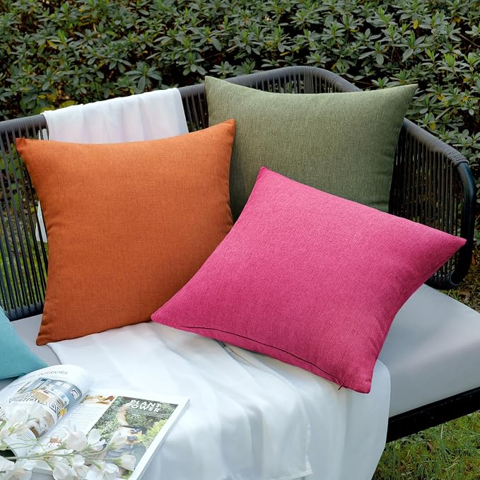 EMEMA Outdoor Throw Pillow Covers Decorative Farmhouse Square Pillowcases Waterproof Cushion Covers Cases for Patio Couch Garden Sofa Home Living Room Set of 2 18x18 Inch Hot Pink