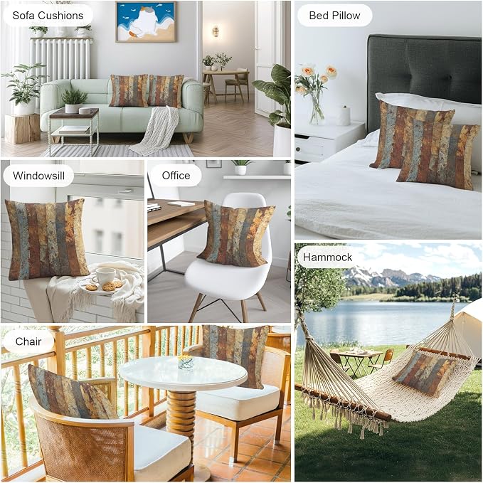 Brown Gray Outdoor Pillow Covers 26x26 Inch Throw Pillow Covers Set of 2 Waterproof Decorative Pillow Cases Farmhouse Abstract Gradient Wooden Grain Cushion Covers for Patio Furniture Garden Couch