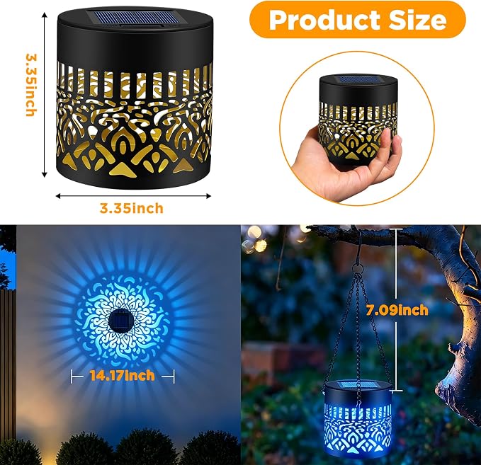 4 Pack Solar Fence Lights Outdoor, Metal Solar Powered Wall Deck Step Light | Mandala Theme, Hanging LED Waterproof Decorative Lighting for Garden Patio Backyard Post Decor, 7 Colors