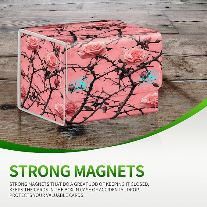 Card Deck Box for MTG, Cards Storage Box Fits 120+ Sleeved, Leather Small Size Strong Magnetic Closing Card Case for Board Games Magic TCG CCG Baseball Collection, Pink Flower Tree