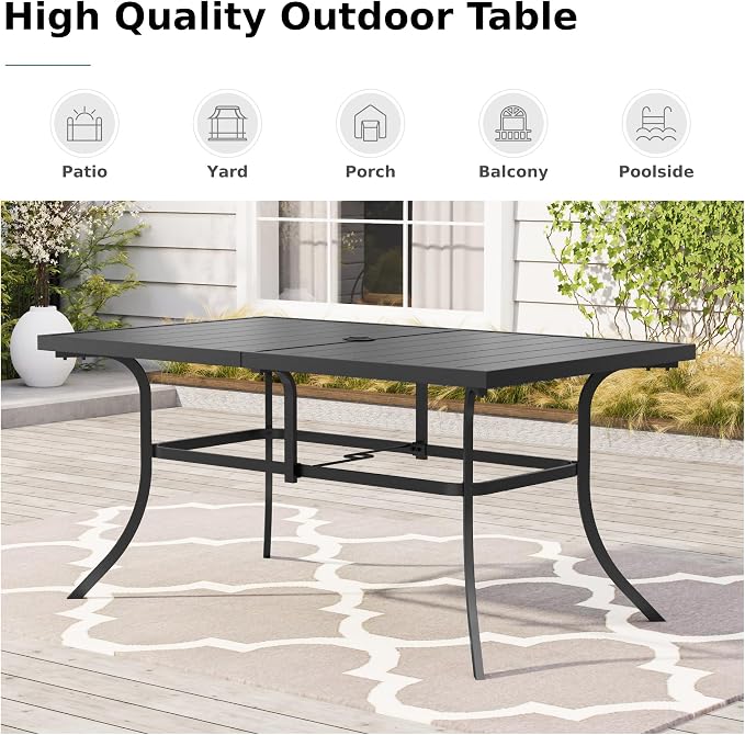 MFSTUDIO Outdoor Patio Dining Set for 6, Patio Furniture Set with Blue Umbrella (Base not Included), Outdoor Table and Light Grey Swivel Chairs Set for Deck, Backyard, Lawn & Garden
