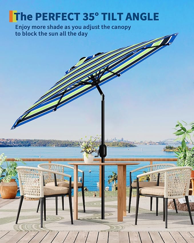 GarveeLife Outdoor Patio Umbrella, Table Market Umbrella with Push Button Tilt and Crank, 8 Sturdy Ribs UV Protection Waterproof for Garden, Deck, Backyard, Pool