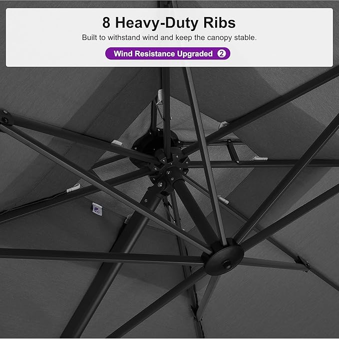 PURPLE LEAF 9' x 12' Cantilever Patio Umbrella Outdoor Umbrella with 280lbs Base Large Rectangular Windproof Offset Umbrella for Pool Deck Garden, Mist Grey