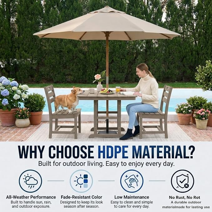 KEIKI 3-Piece HDPE Patio Dining Set Bistro Table Chairs for Small Patio Apartment Casual All-Weather Gazebos Furniture Compact 2-Person Space Saving Easy Setup Rustic Outdoor Living Bistro Set Brown