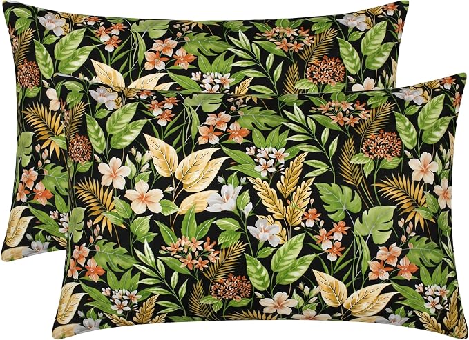 RSH DECOR: Lumbar Jumbo Throw Pillows Set of 2 | 26” x 16" | All-Weather Spun Fabric | Outdoor Support Pillows for Patio Furniture | Made in USA (Carena Ebony)