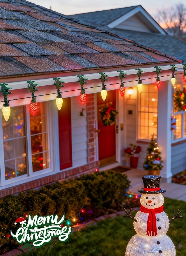 C9 Christmas Lights Outdoor, 102FT 150 LED String Lights with Spring Clips | Waterproof Connectable Commercial Grade Christmas Tree Lights for Outside Roofline Patio Yard Home Xmas Decor, Red|Warm White