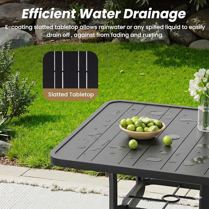 Soohow Patio Dining Set for 4, 5-Piece Outdoor Table and Chairs Set, 4 x Swivel Outdoor Dining Chairs with Paded Textilene and 35"x35" Patio Table with 1.57" Umbrella Hole for Poolside, Backyard