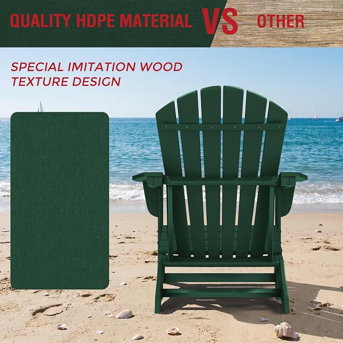 Costaelm Patio Conversation Set, Outdoor Chairs Set of 5 Balcony Firepit Furniture Outdoor Adirondack Round Table and Chair Backyard Furniture Set for Lawn Porch Pool Garden, Dark Green