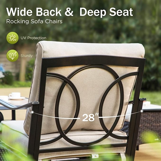 Patio Furniture Set with 32" Fire Pit Table,Patio Conversation Sets 4 Fixed Chairs with Thick Cushion and 50000 BTU Fire Pit Table (5 Pieces,Beige)