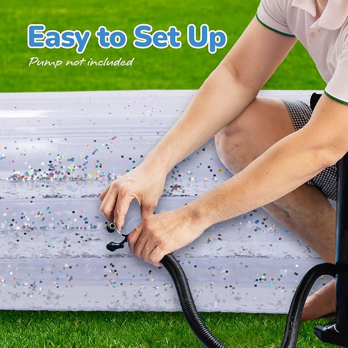 ArtCreativity Sparkly Inflatable Kiddie Pool, Transparent with Silver Glitter and Cushioned Bottom, Outdoor for Backyard, Toys for Kids, 3 Levels