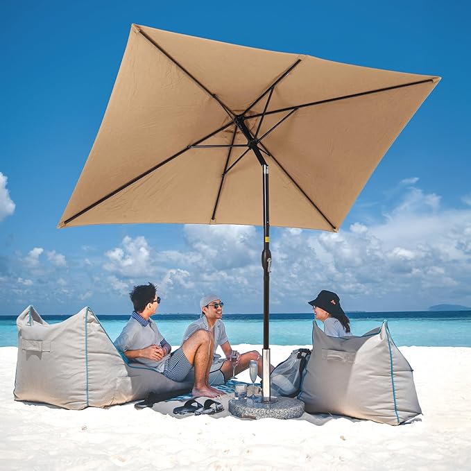 FansaFurn 6.5 x 10 Ft Rectangular Patio Umbrella Aluminum Pole, Outdoor Table Market Umbrella with Crank, 6 Steel Ribs, Polyester Canopy.EU03