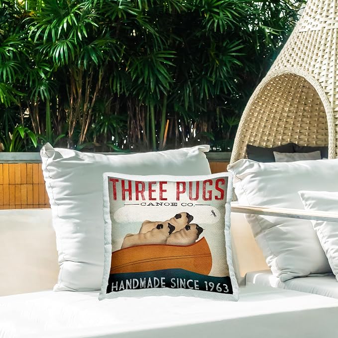 Stupell Industries Vintage Canoe Company Boating Pug Dogs Outdoor Pillow Design by Ryan Fowler | Outdoor Pillow, Made in USA - By Ryan Fowler
