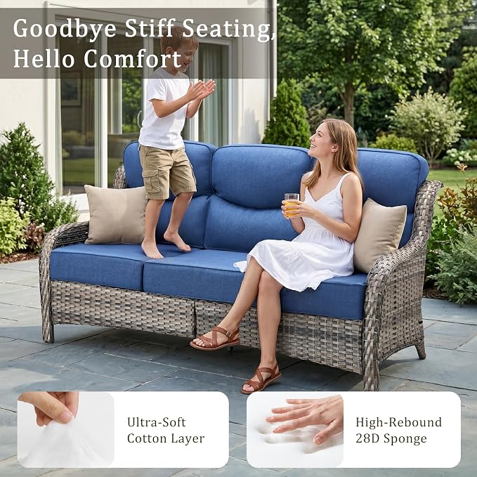 Luxury 6" Thick Cushion 9 Pieces Wicker Patio Furniture Set with High Back Swivel Rocker Chairs, Outdoor Conversation Set with Patio Couch for Deck Porch Yard and Poolside
