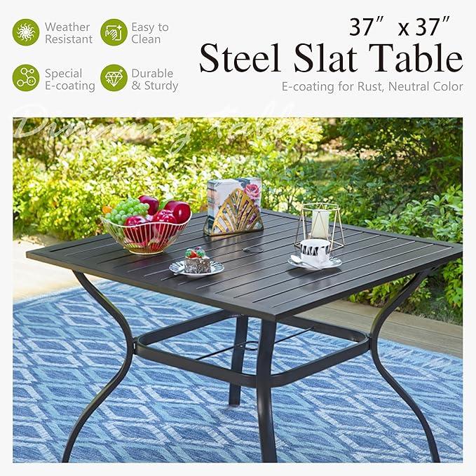 Sophia & William 5 Piece Outdoor Patio Dining Set, Patio Table and Chairs Set for 4,Swivel Patio Chairs with Cushions and Square Table, Outdoor Dining Set for Backyard, Poolside
