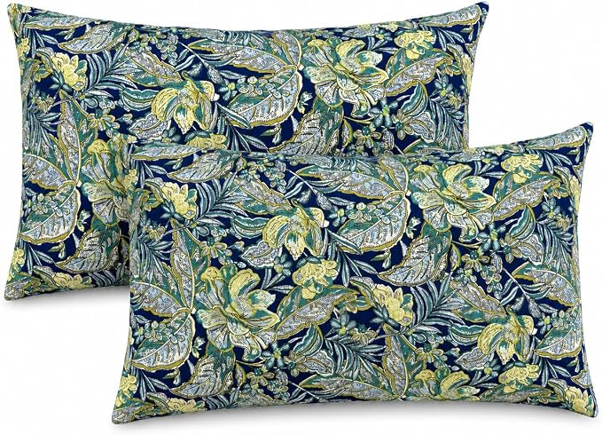 Pack of 2 Patio Lumbar Pillows 12"x20" | Fade Resistant Outdoor Waterproof Lumbar Pillow with Inners Decorative Garden Lumbar Cushions for Home Patio Terrace Sofa