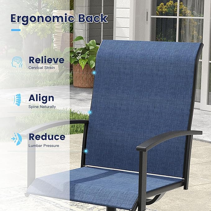 VICLLAX Outdoor Table and Chairs Set for 6, Patio Dining Set of 50 Metal Round Patio Table with Umbrella Hole & 6 Swivel Outdoor Dining Chairs for Backyard Lawn, Dark Blue & Black