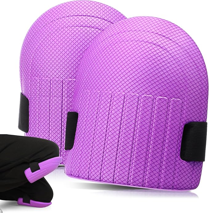 WinnerWhy Gardening Knee Pads for Women and Men Lightweight Waterproof Foam Knee Pads for Gardening and Housework with Adjustable Hook'n'Loop Straps(Purple)