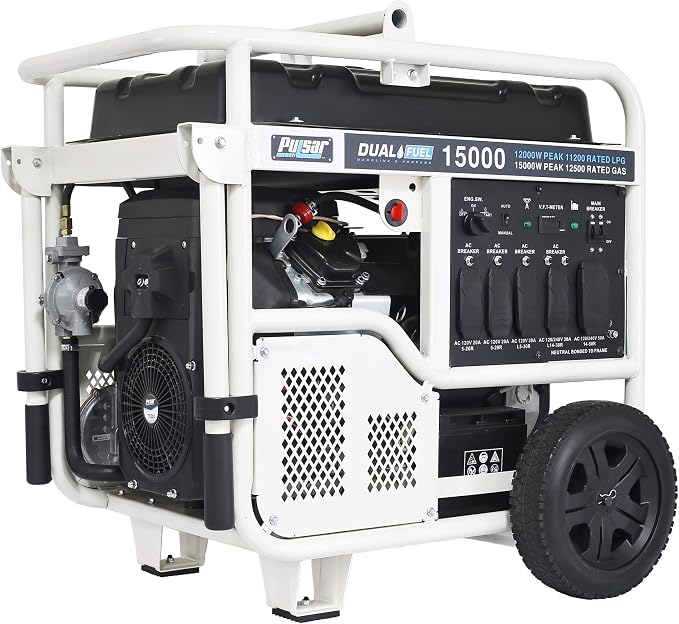 Pulsar PG15KVTWB 15,000W Dual Fuel Portable Generator, Gas or Propane, 713cc V-Twin Engine, Electric Start, 120V/240V, 50A Outlet