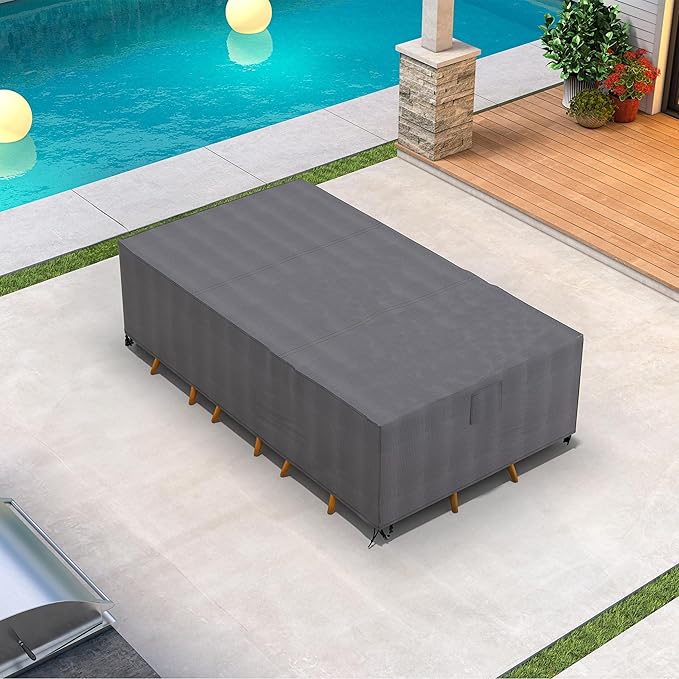 PURPLE LEAF Outdoor Dining Set with Waterproof Furniture Cover 9-Piece All-Weather Patio Set for 8 with Gray Aluminum Table Rope Weave Chairs and Cushions, Gray