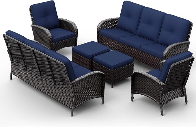 Joyside Wicker Patio Furniture Set, 6 Piece Outdoor Furniture Set with Thickened Cushions, High Back, Deep Seating, Wide Armrest, Rattan Outdoor Chairs for Porch, Deck
