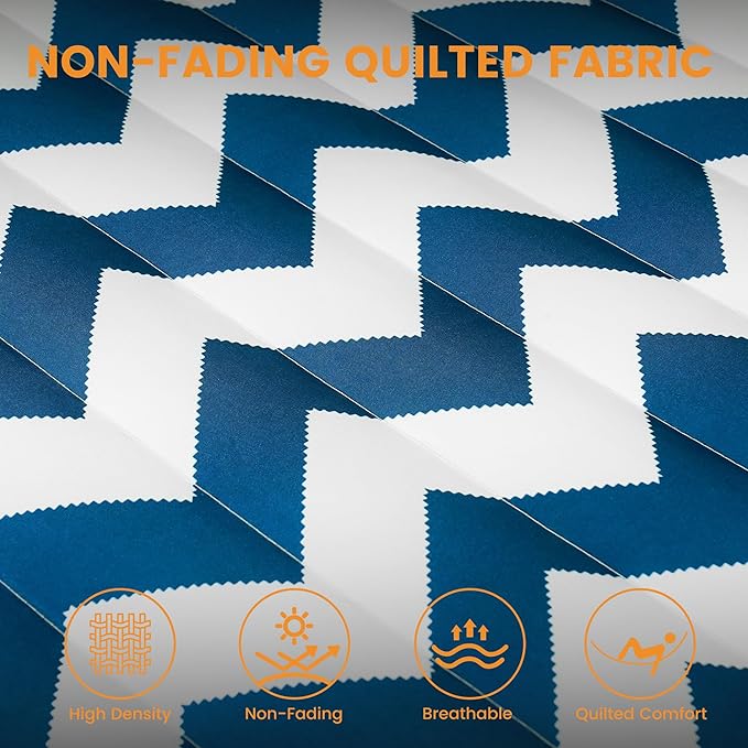 Lazy Daze Hammocks 12FT Quilted Fabric Double Hammock with Spreader Bars and Detachable Pillow, 2 Person Hammock for Outdoor Patio Backyard Poolside, 450 LBS Weight Capacity, Blue Chevron Stripe
