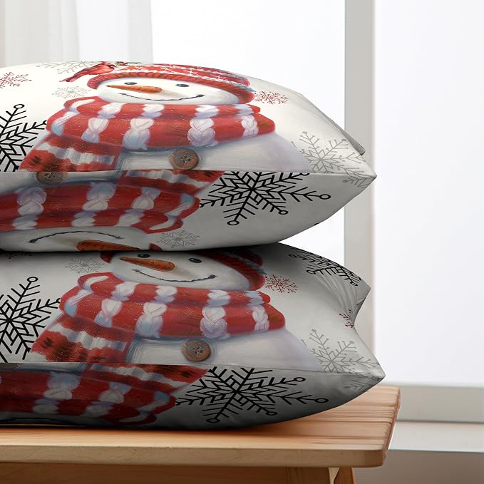 Snowman Lumbar Pillow Covers 12x20 Set of 2 Red Snowman with Cardinal Bird Snowflake Rectangle Cushion Case Christmas Winter Holiday Throw Pillowcases for Living Room Bedroom Sofa