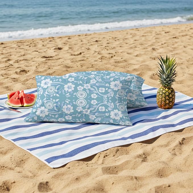 Blue Floral Outdoor Pillow Covers 20x12 Inch Lumbar Pillow Covers Set of 2 Waterproof Decorative Throw Pillow Cases Vintage Pastoral Botanical Leaves Cushion Covers for Patio Furniture Garden Couch
