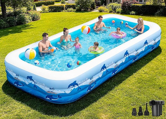 165"x76"x22" Inflatable Pool with Electric Pump, Large Blow Up Family Swimming Pool for Adults & Kids, Thickened Heavy Duty Backyard Water Party Pool