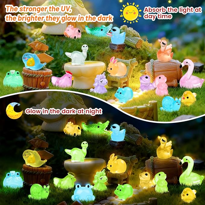 150PCS Mini Luminous Resin Animals 40+ Styles Glow Tiny Resin Animal Miniature Little Small Animal Figures for Accessories Dollhouse Potted Garden Aquarium Party Decoration DIY Craft