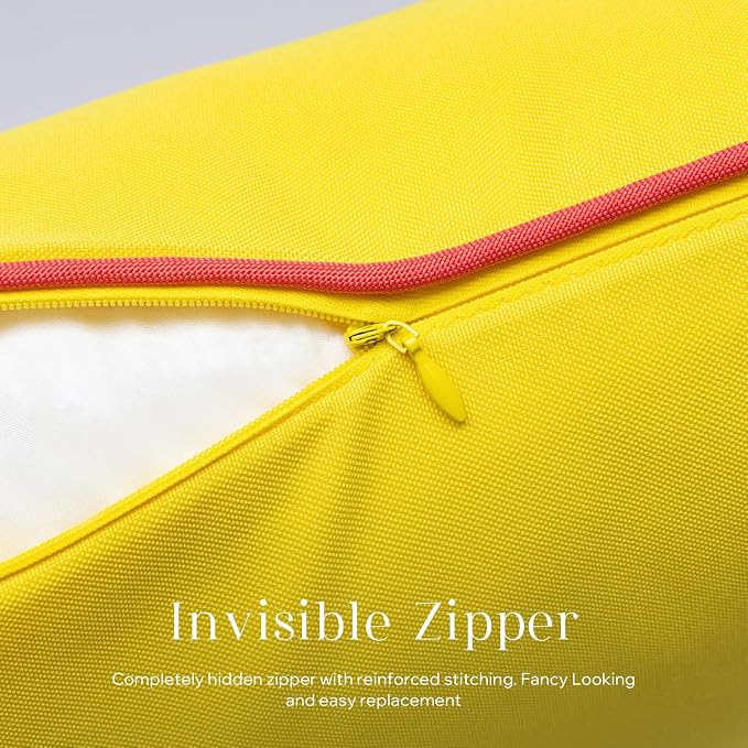 Phantoscope Pack of 2 Outdoor Waterproof Throw Pillow Covers with Contrast Piping, Decorative Square Cushion Case Patio Pillows for Couch Tent, Lemon Yellow 20x20 inches
