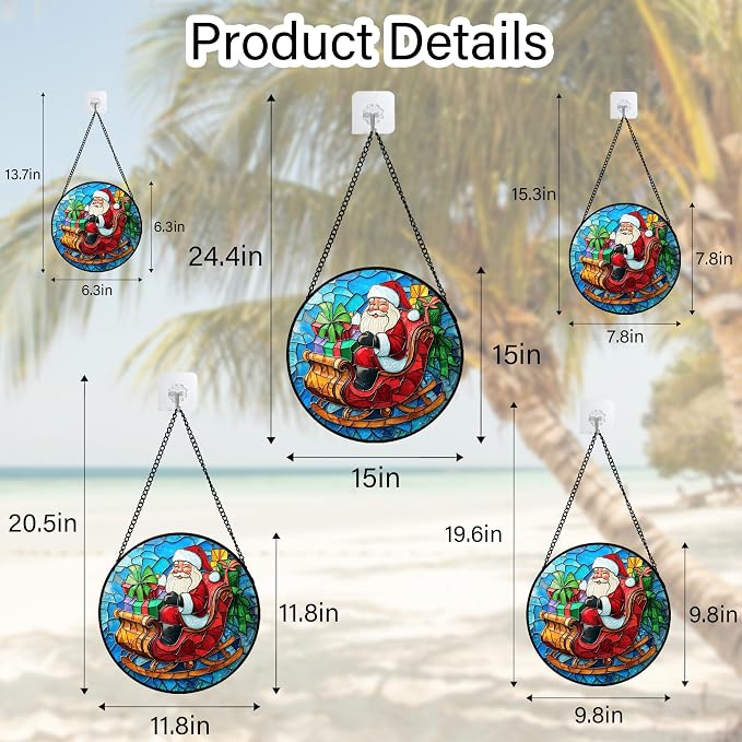 DASTOLL Stained Glass Window Hanging - Red Santa Claus Gift Box Suncatcher for Doors Home Christmas Decoration Winter Sun Catcher Thanksgiving New Year Birthday Gift for Women Men Mom Nana 7.8 in