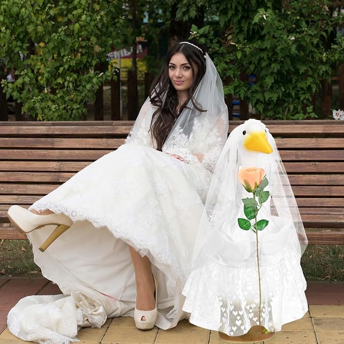 JcHrmers Bride Porch Goose Outfits 23"/ 17'' Cement Goose Decor Garden Party Yard Lawn Geese Outfit (Bride)