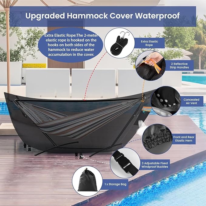 Hammock Cover Waterproof - Heavy Duty Dustproof Protector - Camping Hammock Cover - for Outdoor Hiking Biking Cycling Mountain Fishing Picnic Garden