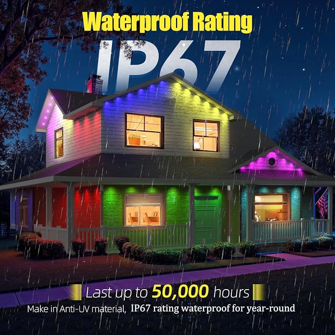 Permanent Outdoor Lights 150ft RGB+IC Eave Lights for House | IP67 Waterproof Smart LED Outdoor Lights with 16M Colors, App/Remote Control for Daily, Christmas, Halloween, Party
