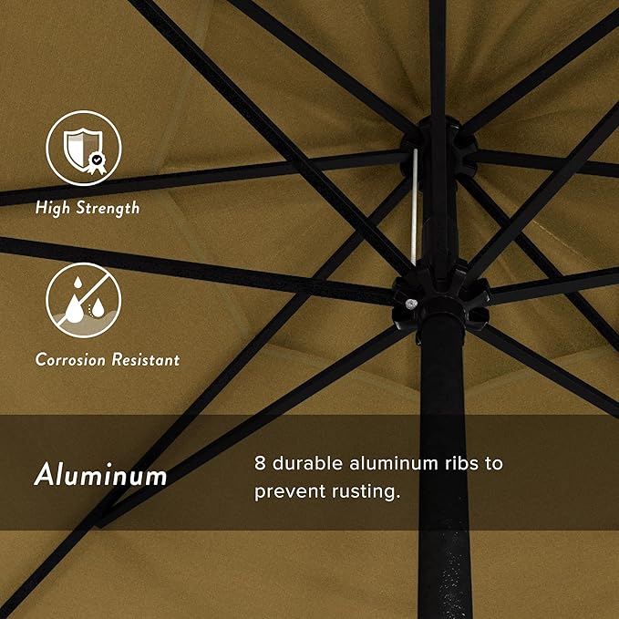 California Umbrella 7.5' Rd Aluminum Patio Umbrella, Crank Lift, Auto Tilt, Black Finish