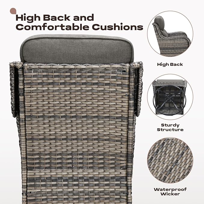 Rilyson Wicker Outdoor Patio Furniture Set - 8 Piece Patio Conversation Sets with Swivel Rocker Chairs, Ottomans, Sofa and Coffee Table, 6 inch Cushions, Deep Seating, for Porch Deck Mixed Grey/Grey