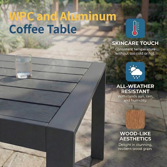Solaste Aluminum Patio Furniture Set for All Weather, Oversized Metal Outdoor Furniture with 27.5" Deep Seating and 3.2" Wide Armrest, Patio Conversation Set with 10’’ Back Cushion, Black and Grey