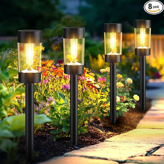Eyrosa Solar Pathway Lights Outdoor Waterproof, 8 Pack, Warm White | Solar Landscape Lighting for Pathway Garden Yard Path Walkway Driveway Lawn Outside Décor