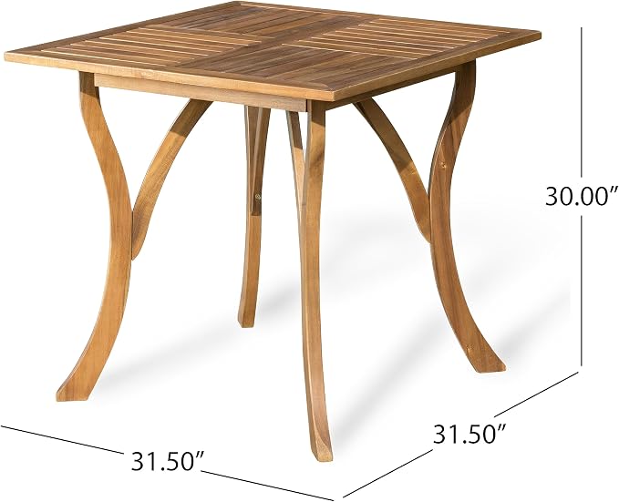 Christopher Knight Home 5 Piece Outdoor Dining Set Acacia Wood Square Table and 4 Light Brown Wicker Chairs with Cream Cushions Teak Finish Patio Furniture Set for Garden Backyard Balcony