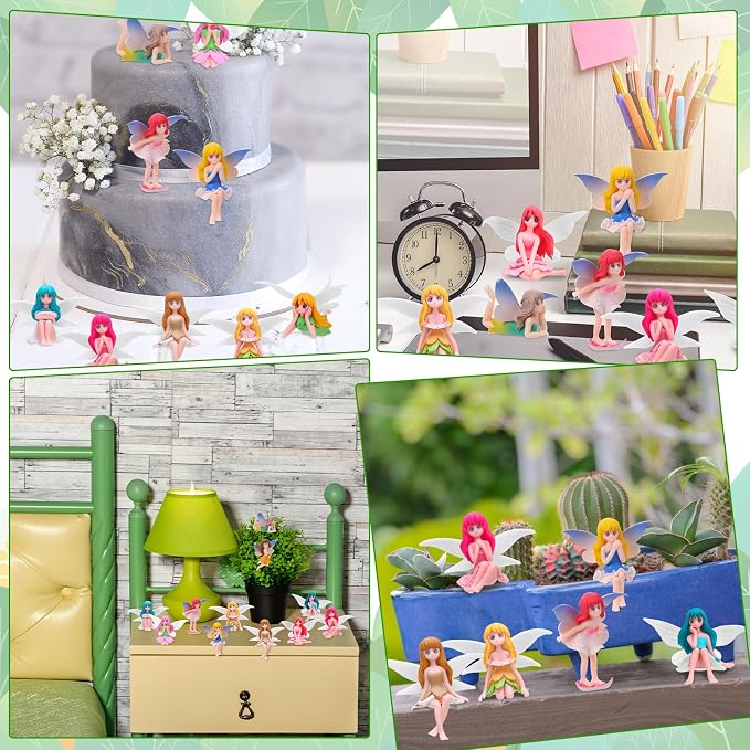Miniature Fairy Figurines, 12 Pcs Hand-Painted Small Flower Fairies with Wings for Garden Decor, Cake Topper & Landscapes